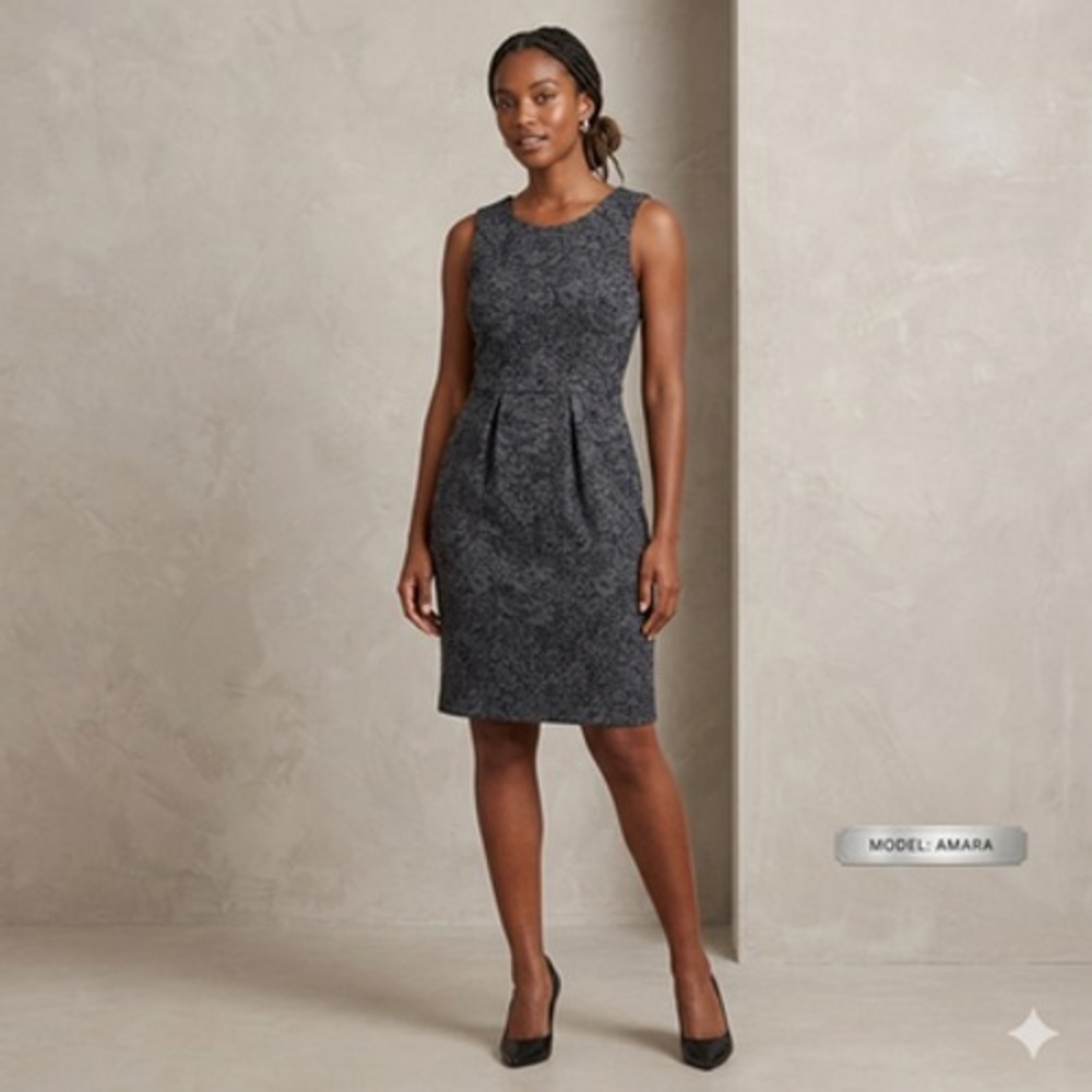 Anthropologie Bordeaux Dress Womens Medium‎ Gray Jacquard Sleeveless Sheath Knit